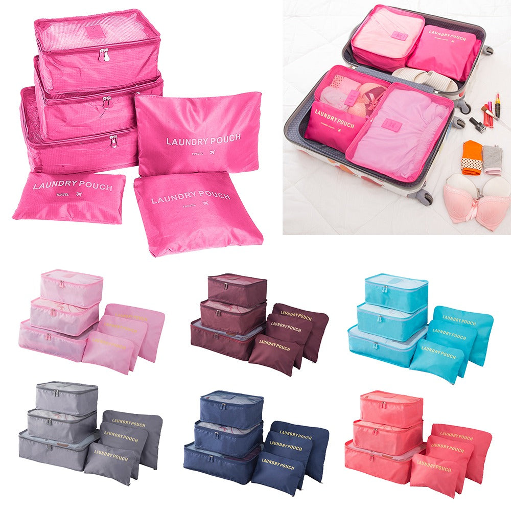 6 PCS Travel Storage Bag Set for Clothes Tidy Organizer Wardrobe Suitcase Pouch Travel Organizer Bag Case Shoes Packing Cube Bag