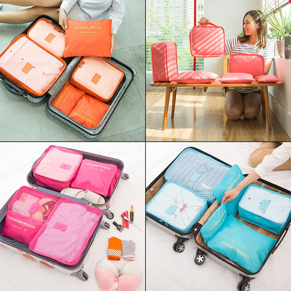 6 PCS Travel Storage Bag Set for Clothes Tidy Organizer Wardrobe Suitcase Pouch Travel Organizer Bag Case Shoes Packing Cube Bag