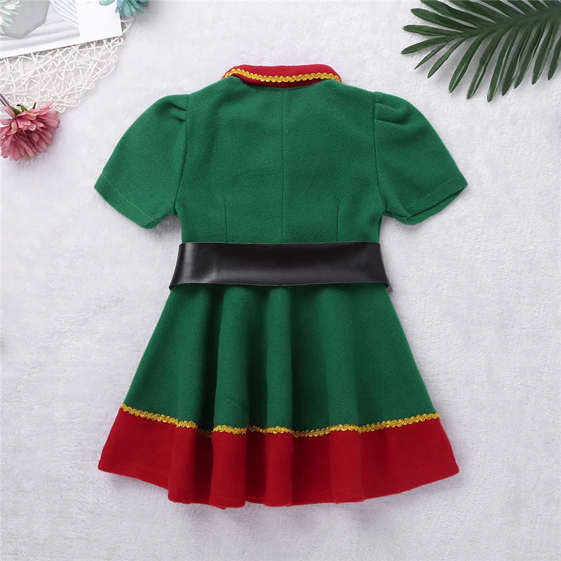 2022 green Elf Girls christmas Costume Festival Santa Clause for Girls New Year chilren clothing Fancy Dress Xmas Party Dress