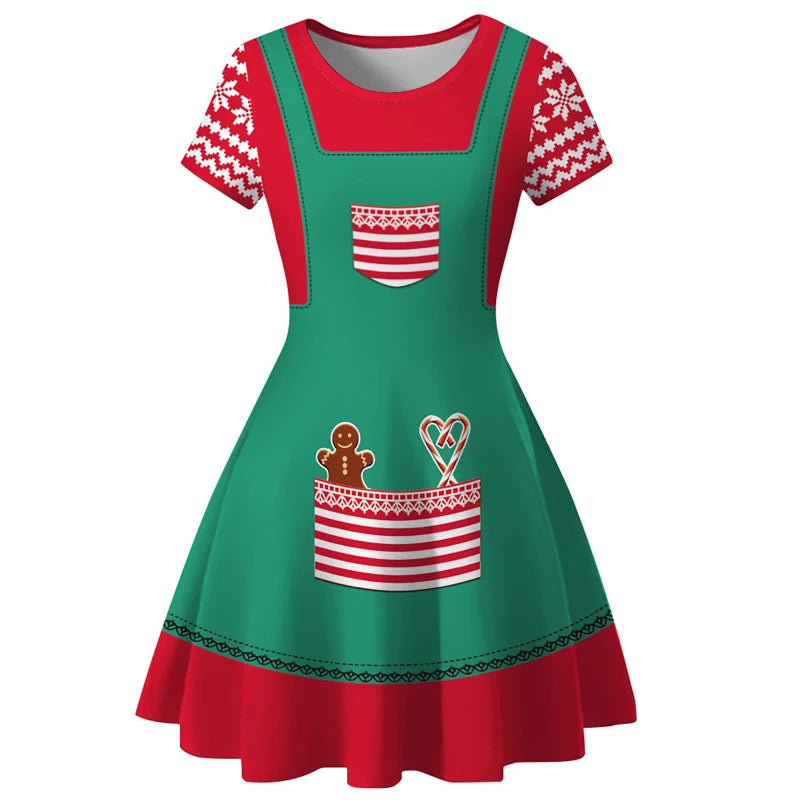 Christmas Dress Women Winter Santa Printed Big Swing Dresses 50S 60S Vintage Female Xmas Party Dress Robe Rockabilly