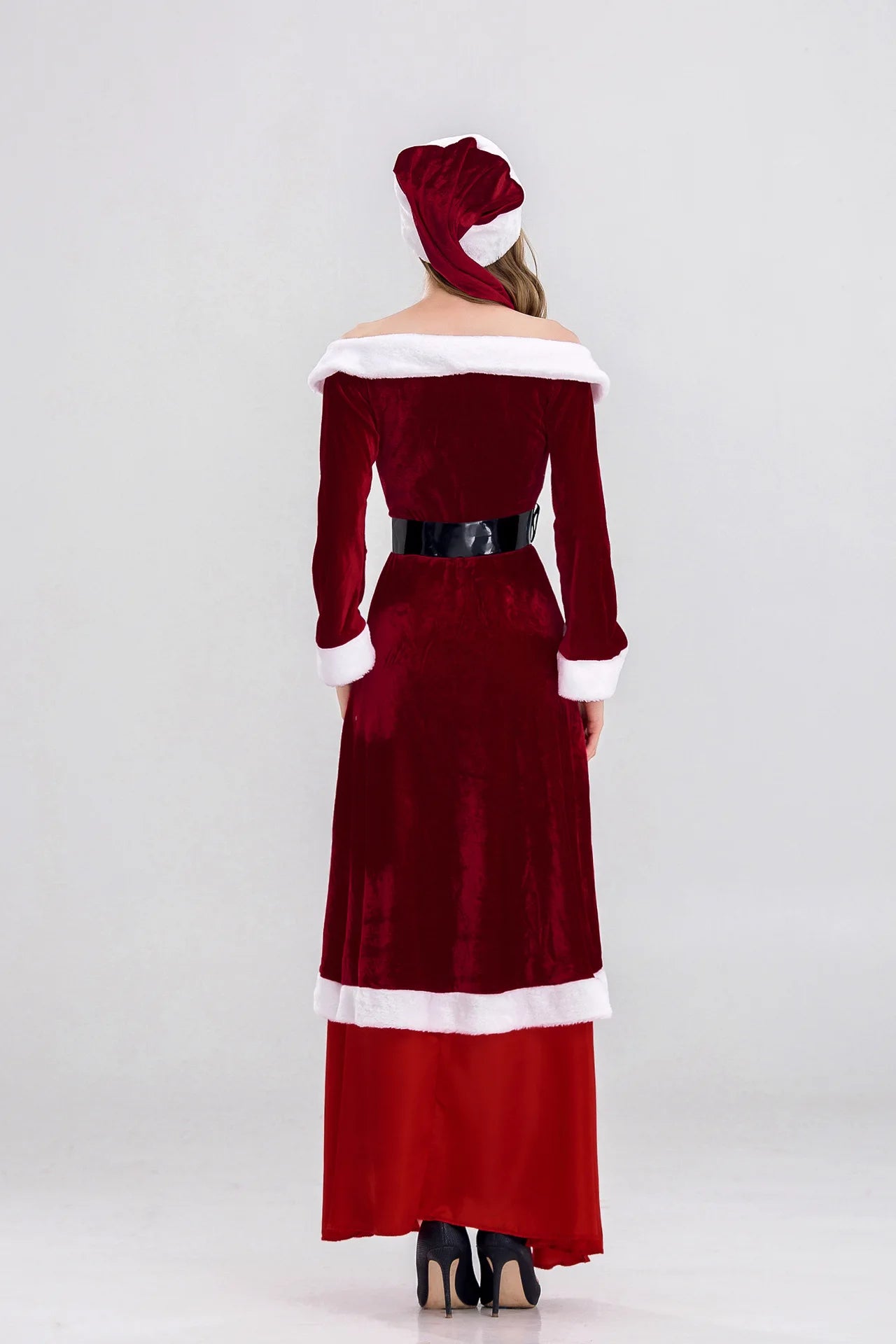 XL M-5XL Couple Christmas Santa Claus Cosplay Costume Cosplay Red Corduroy Lady Elegant Christmas Party Long Dress Set