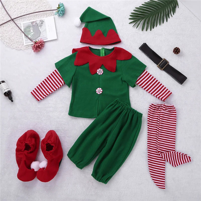 2022 green Elf Girls christmas Costume Festival Santa Clause for Girls New Year chilren clothing Fancy Dress Xmas Party Dress