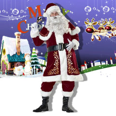 XL M-5XL Couple Christmas Santa Claus Cosplay Costume Cosplay Red Corduroy Lady Elegant Christmas Party Long Dress Set