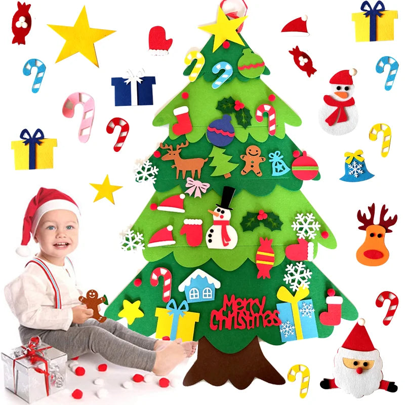 DIY Felt Christmas Tree Christmas Decoration for Home Navidad 2022 New Year Christmas Ornaments Santa Claus Xmas Kids Gifts