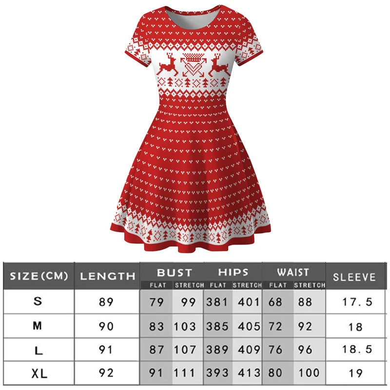 Christmas Dress Women Winter Santa Printed Big Swing Dresses 50S 60S Vintage Female Xmas Party Dress Robe Rockabilly