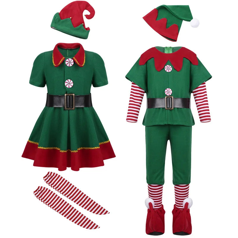 2022 green Elf Girls christmas Costume Festival Santa Clause for Girls New Year chilren clothing Fancy Dress Xmas Party Dress