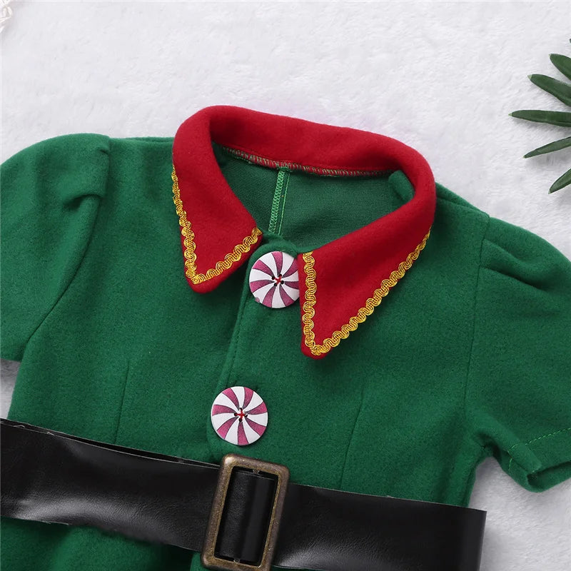 2022 green Elf Girls christmas Costume Festival Santa Clause for Girls New Year chilren clothing Fancy Dress Xmas Party Dress