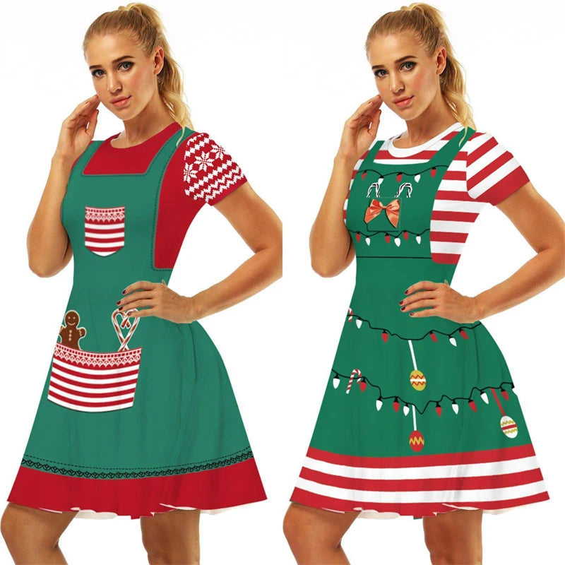 Christmas Dress Women Winter Santa Printed Big Swing Dresses 50S 60S Vintage Female Xmas Party Dress Robe Rockabilly