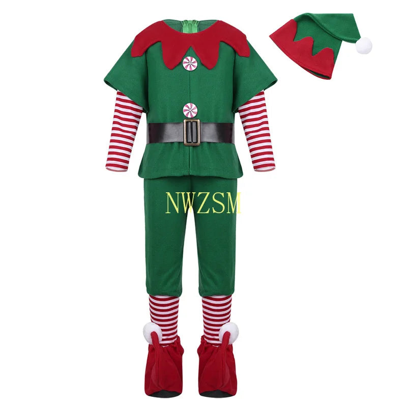 2022 green Elf Girls christmas Costume Festival Santa Clause for Girls New Year chilren clothing Fancy Dress Xmas Party Dress