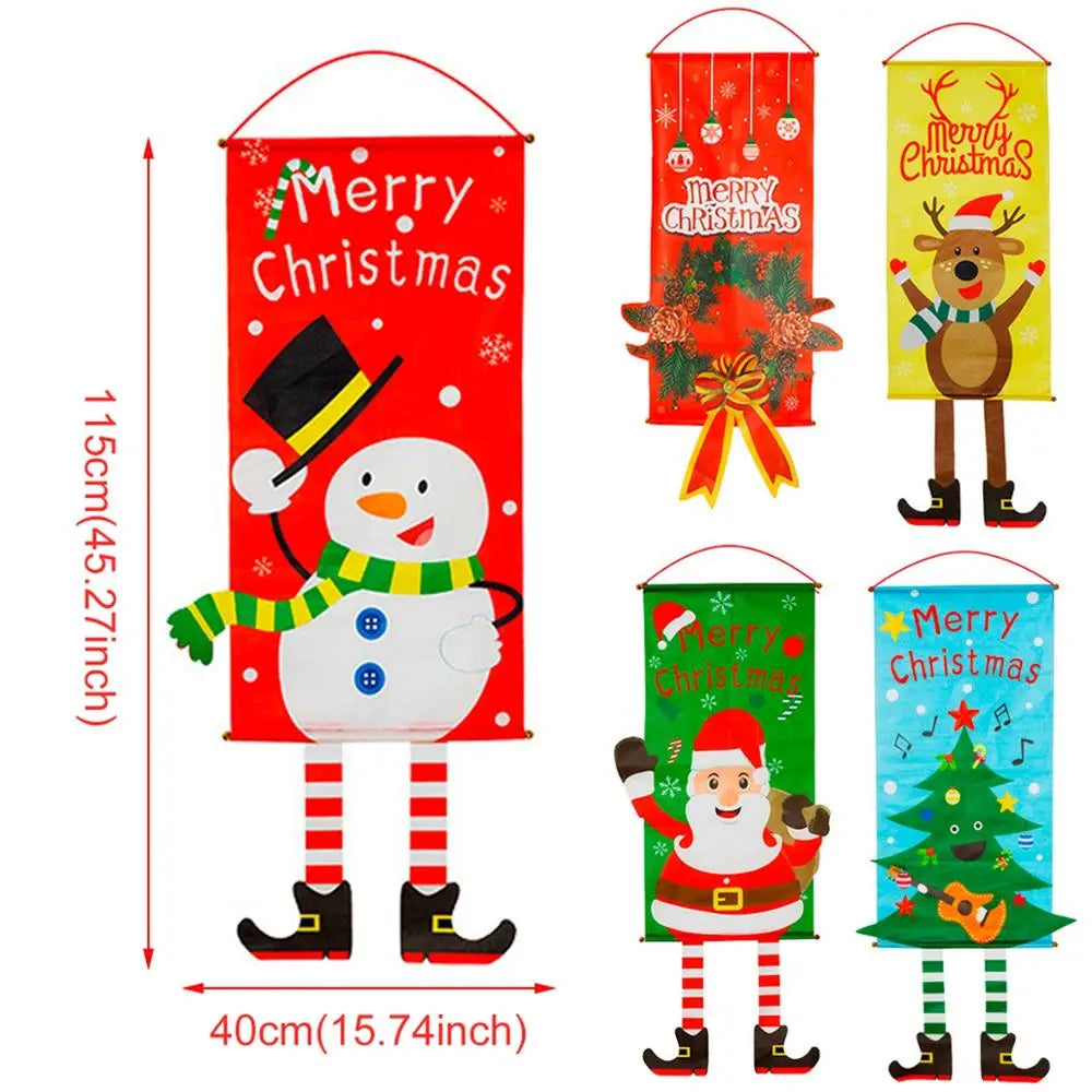 Merry Christmas Hanging Flag Christmas Decorations For Home Door Christmas Ornaments Xmas Gifts Navidad Decor 2024 New Year