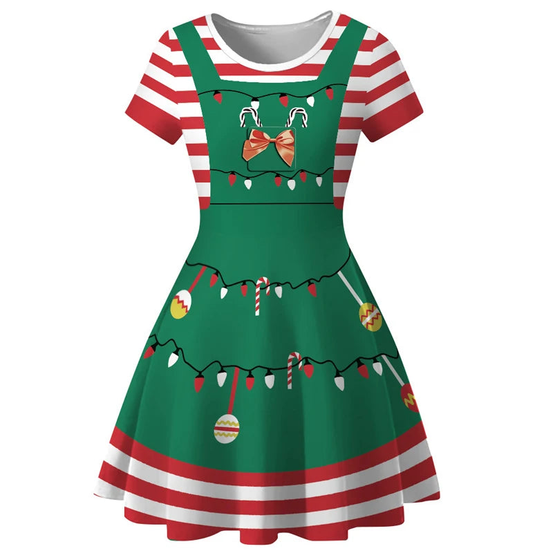 Christmas Dress Women Winter Santa Printed Big Swing Dresses 50S 60S Vintage Female Xmas Party Dress Robe Rockabilly