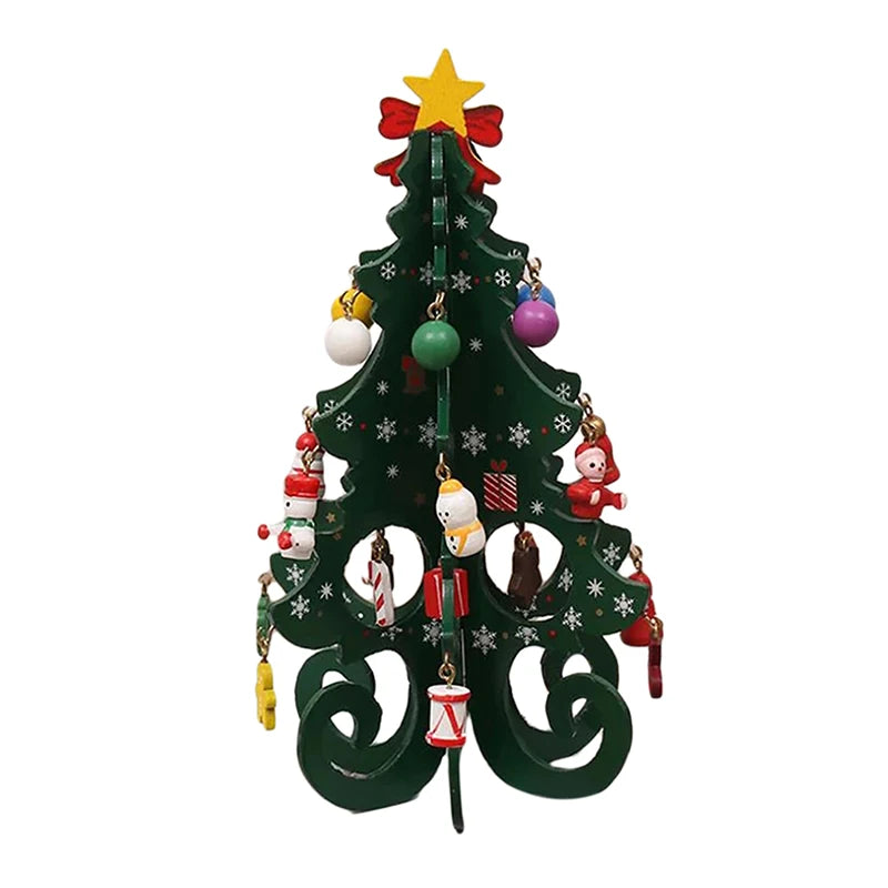 Handcrafted Wooden Christmas Tree Decoration-1pc 3D Tabletop Christmas Ornament with Hanging Accessories, Festive Decor Gift