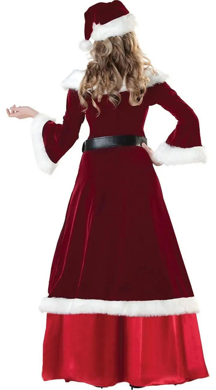 XL M-5XL Couple Christmas Santa Claus Cosplay Costume Cosplay Red Corduroy Lady Elegant Christmas Party Long Dress Set