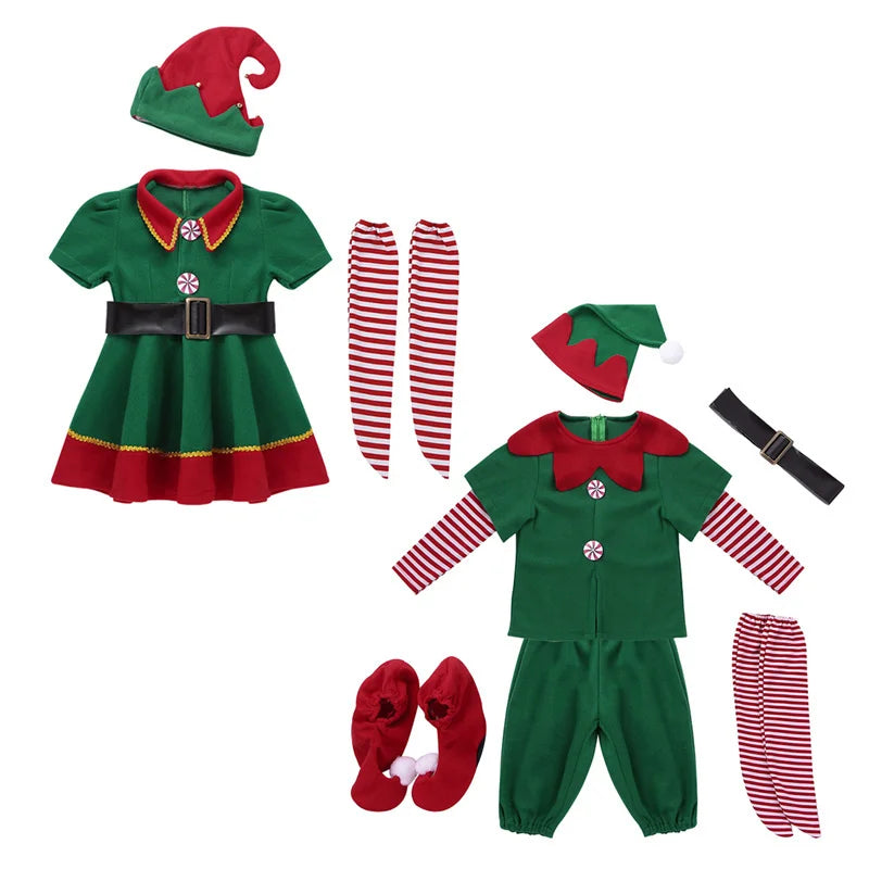 2022 green Elf Girls christmas Costume Festival Santa Clause for Girls New Year chilren clothing Fancy Dress Xmas Party Dress