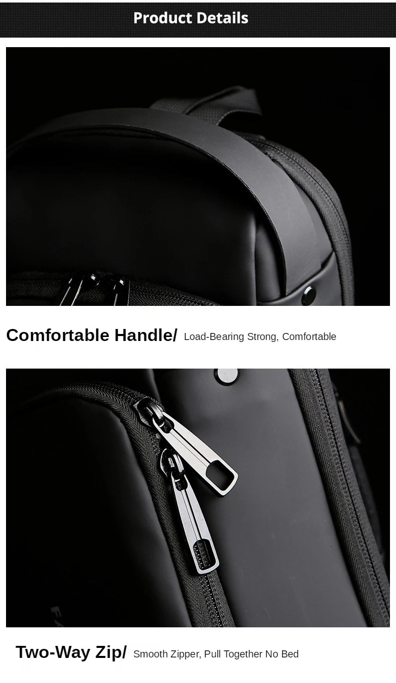 Waterproof Casual Chest Bag Men's Multifunction Anti-theft USB Charging Men Crossbody Bag Patent Leather Travel Chest Bag Pack