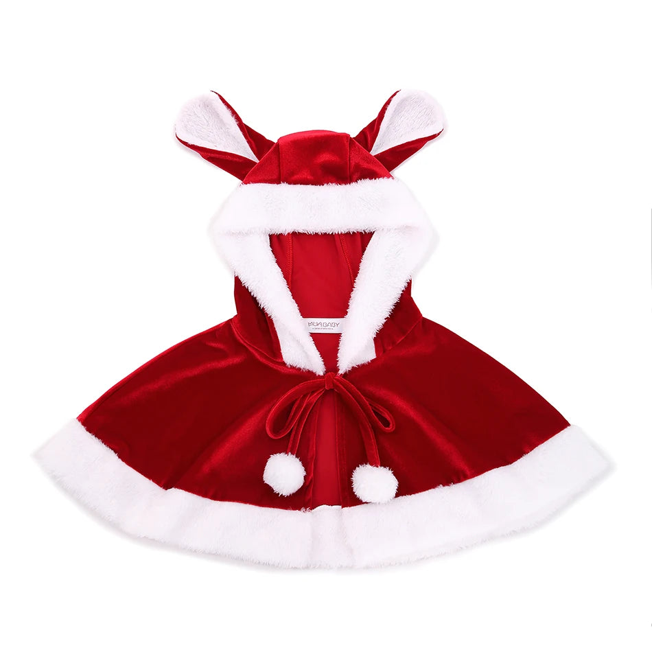 Children Christmas Cosplay Costume Santa Claus Dress Xmas Outfit Set Red New Year Dress Cloak Belt For Girls