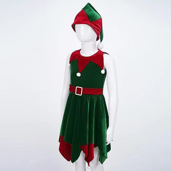 Children Christmas Cosplay Costume Santa Claus Dress Xmas Outfit Set Red New Year Dress Cloak Belt For Girls