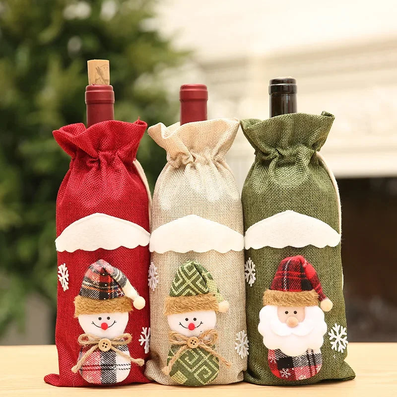 Christmas Red Wine Bottle Cover Santa Claus Snowman Elk  Knitted Bottle Case 2025 Merry Christmas Decor Champagne Bottle Cover