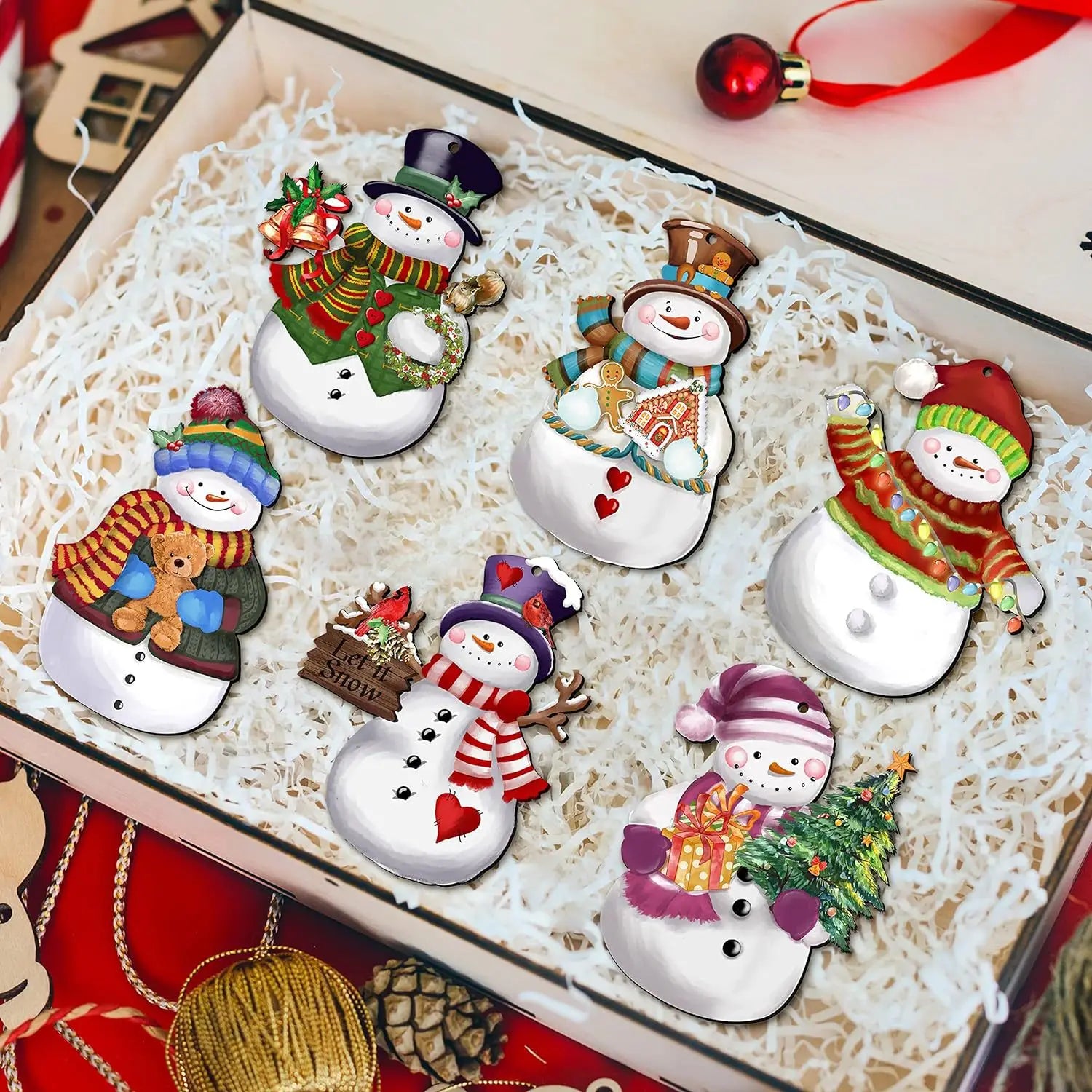 24pcs Christmas retro design wooden Christmas snowman ornament, Christmas home garden, Christmas party atmosphere decoration