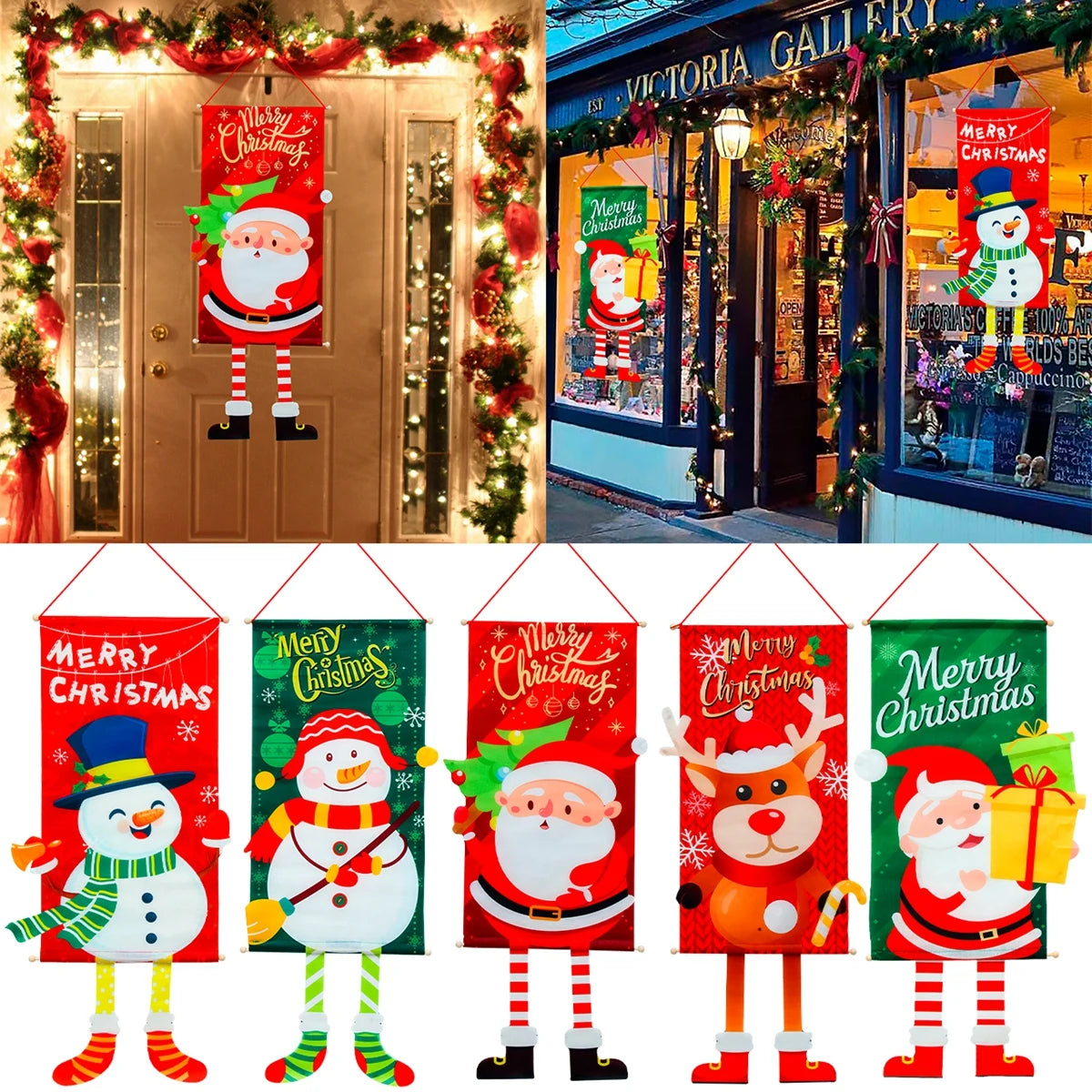 Merry Christmas Hanging Flag Christmas Decorations For Home Door Christmas Ornaments Xmas Gifts Navidad Decor 2024 New Year