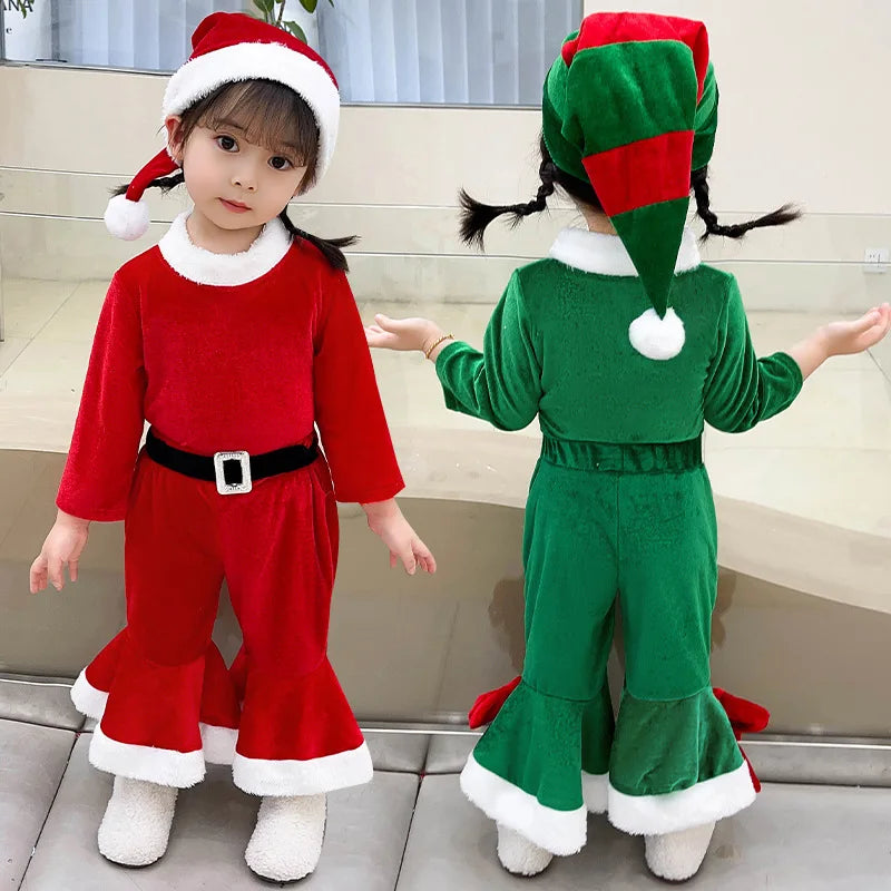 New Year Kids Santa Claus Toddler Baby Red Xmas Clothes Party Red Dress Set for Children Christmas Costume Santa Claus Set