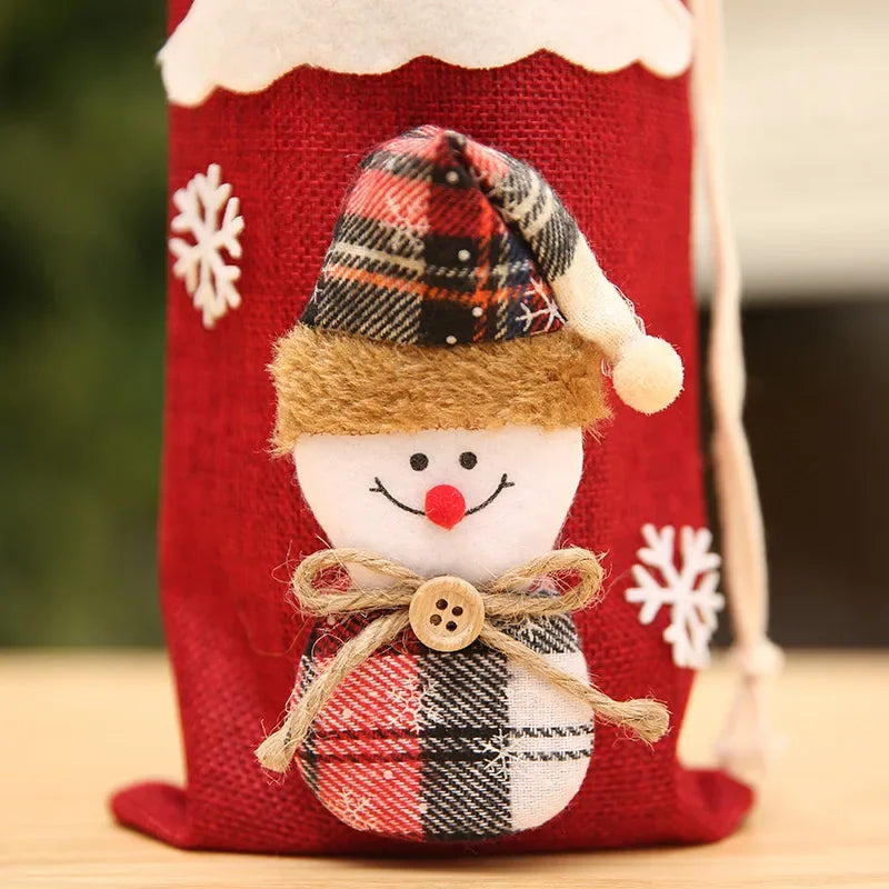 Christmas Linen Santa Claus Snowman Wine Bottle Cover Merry Christmas Table Decorations For Home Xmas Ornaments Navidad Supplies