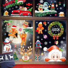 2024 Christmas Decoration Window Stickers Cartoon Santa Claus Elk Gingerbread Man Xmas Wreath Glass Sticker Merry Christma Decor