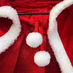 Full Length Hooded Velvet Cloak Christmas Santa Claus Plush Trim Tie Up Red Cape Holiday Cosplay Costume for Women Girls