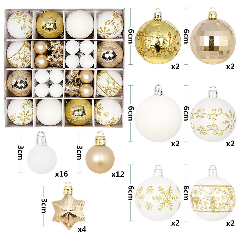 44pcs Christmas Tree Ball Bauble Hanging Home Party Ornament Decor Tree Decoration Balls Party Hanging  Spheres Pendant