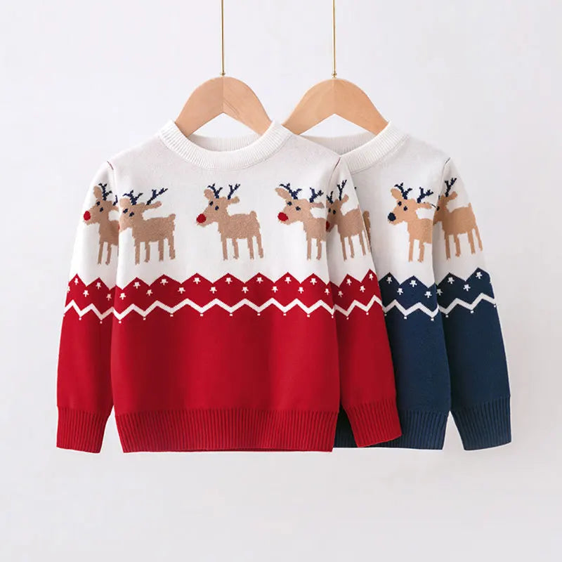 Christmas Sweaters Children Autumn Winter Warm Pullover Baby Cartoon Knitted Sweaters Kids Clothes 2-6 Year Boy Girl Xmas Jumper