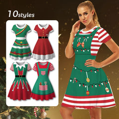 Christmas Dress Women Winter Santa Printed Big Swing Dresses 50S 60S Vintage Female Xmas Party Dress Robe Rockabilly