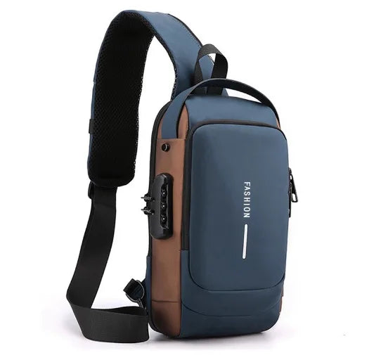 Waterproof Casual Chest Bag Men's Multifunction Anti-theft USB Charging Men Crossbody Bag Patent Leather Travel Chest Bag Pack