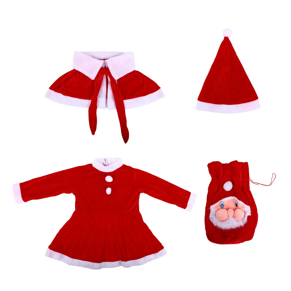 New Year Kids Santa Claus Toddler Baby Red Xmas Clothes Party Red Dress Set for Children Christmas Costume Santa Claus Set