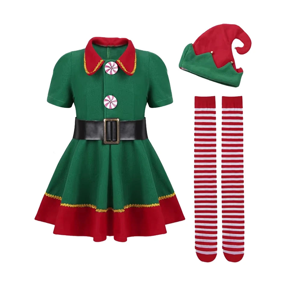 2024 Girls Christmas Santa Claus Costume Kids Cosplay Dress Children Dress Up Clothes Carnival Party Clothes