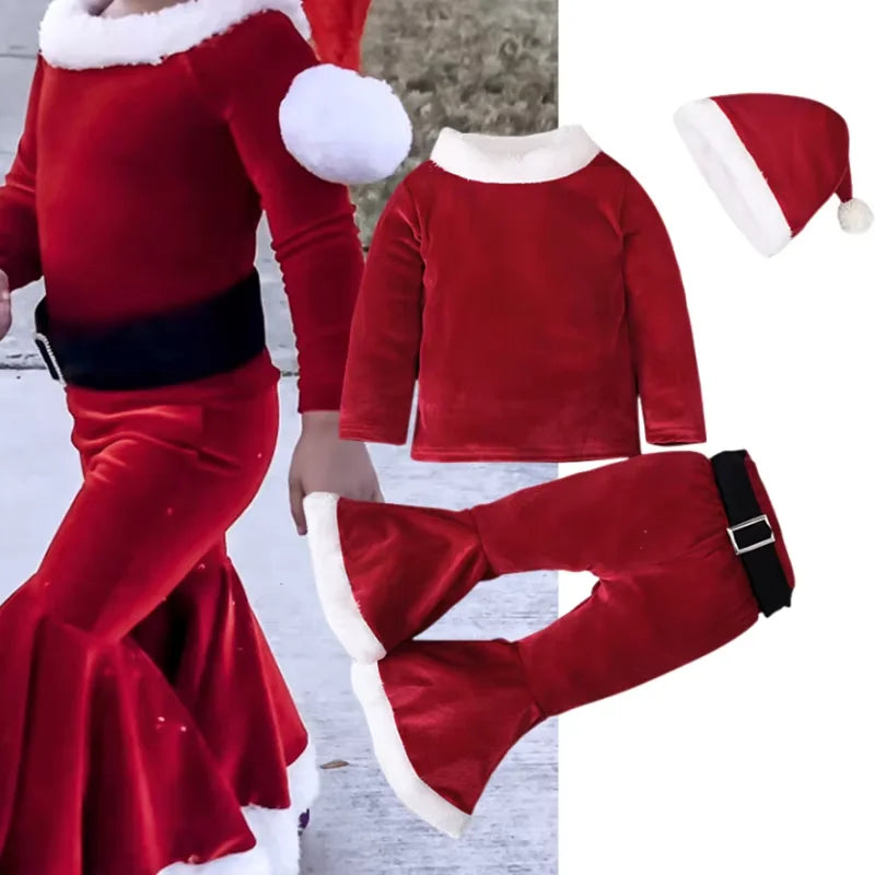 New Year Kids Santa Claus Toddler Baby Red Xmas Clothes Party Red Dress Set for Children Christmas Costume Santa Claus Set