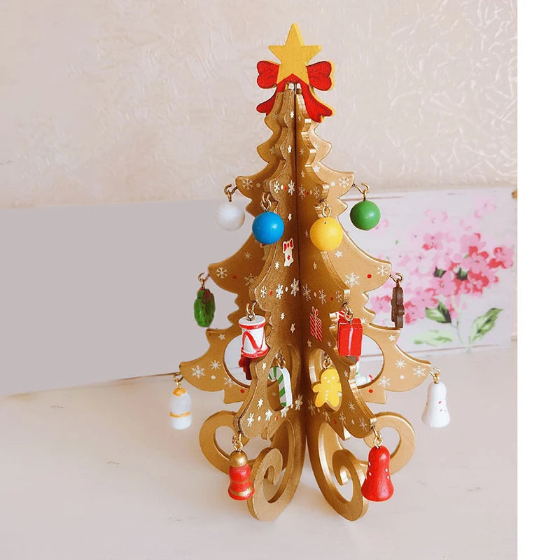 Christmas Tree Children's Handmade DIY Stereo Wooden Christmas Tree Scene Layout Christmas Decorations Ornaments Hot