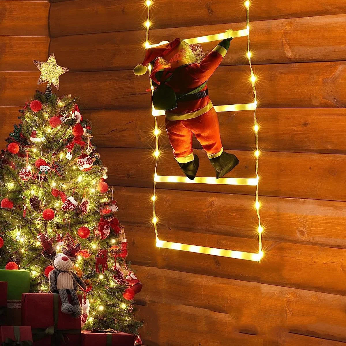 Christmas Decoration LED Ladder Light Strip Climbing Santa Claus Outdoor 8 Modes Christmas Tree For Home Window Christmas Decor