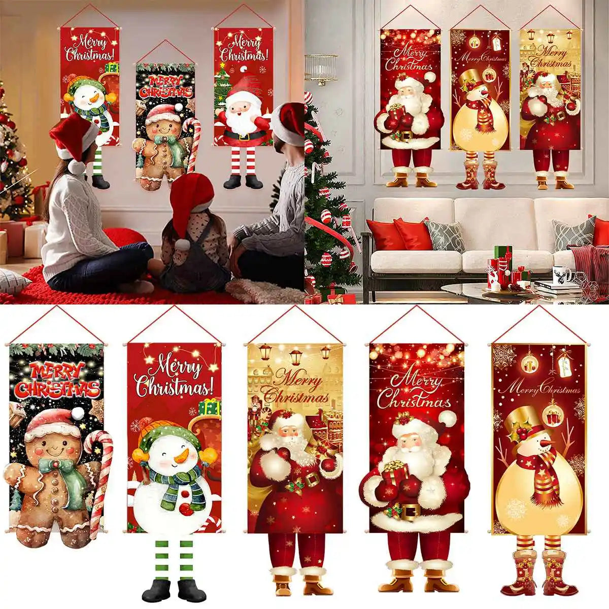 Merry Christmas Hanging Flag Christmas Decorations For Home Door Christmas Ornaments Xmas Gifts Navidad Decor 2024 New Year