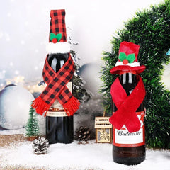 Lots Christmas Wine Bottle Cover Cap Red Green Xmas Hats Scarf Home Ornament Festival Party Tableware Decoration Supplies 2024