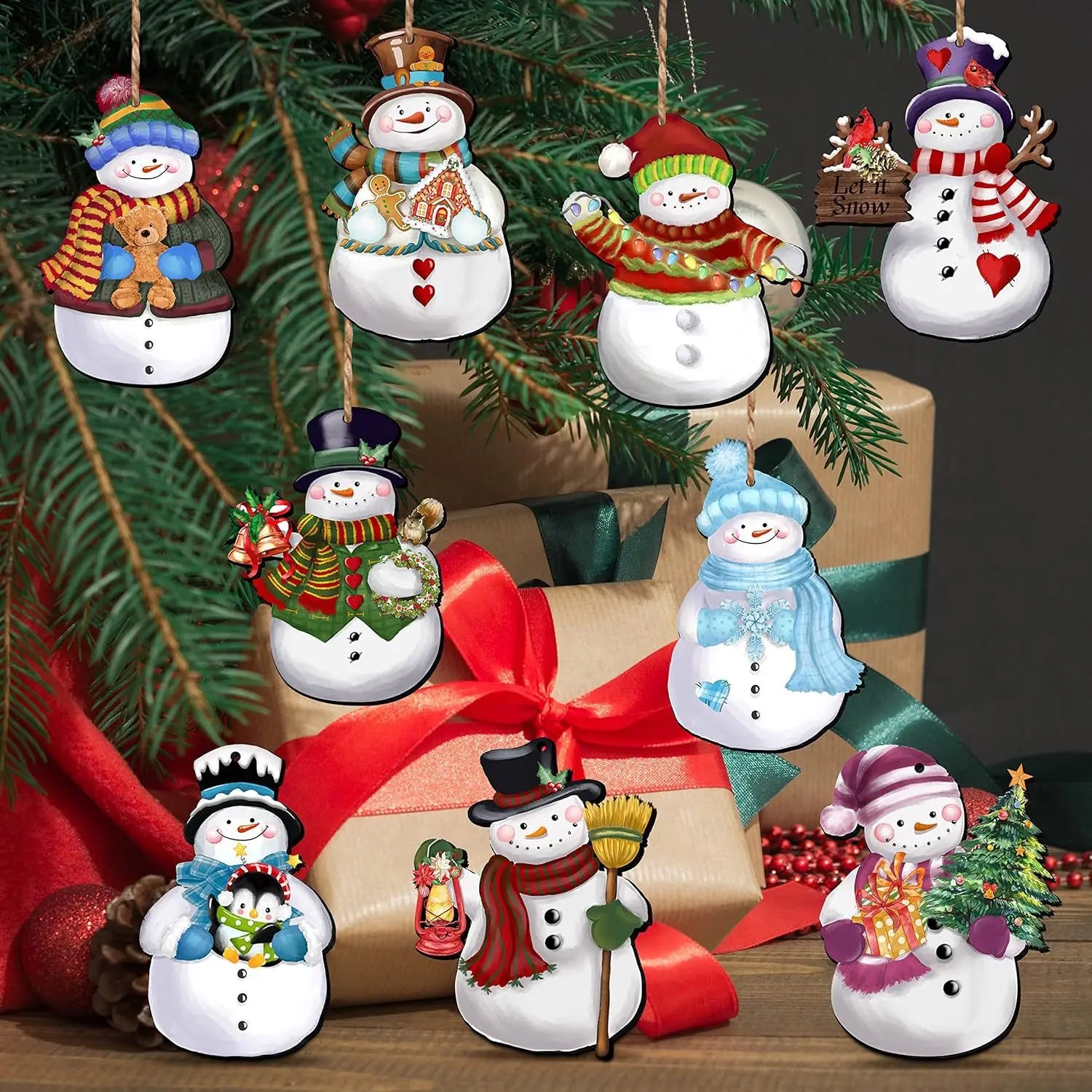 24pcs Christmas retro design wooden Christmas snowman ornament, Christmas home garden, Christmas party atmosphere decoration