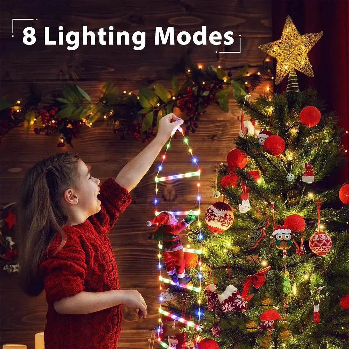 Christmas Decoration LED Ladder Light Strip Climbing Santa Claus Outdoor 8 Modes Christmas Tree For Home Window Christmas Decor