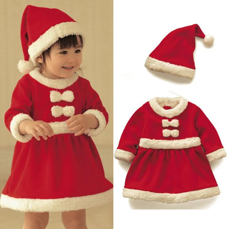 New Year Kids Santa Claus Toddler Baby Red Xmas Clothes Party Red Dress Set for Children Christmas Costume Santa Claus Set