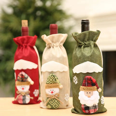 Christmas Linen Santa Claus Snowman Wine Bottle Cover Merry Christmas Table Decorations For Home Xmas Ornaments Navidad Supplies