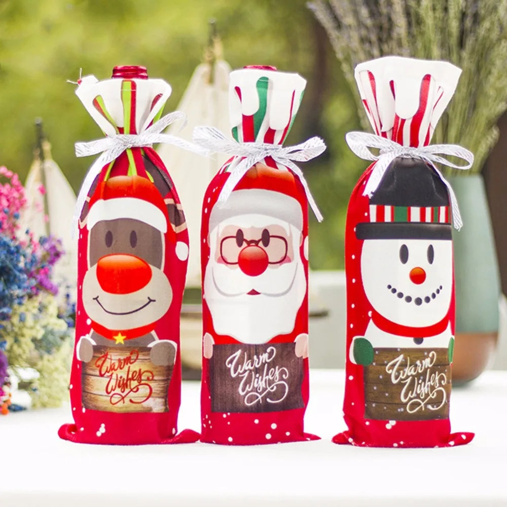 Christmas Wine Bottle Cover Merry Christmas Decorations For Home 2024 Xmas Ornaments Gift Navidad Noel Natal Happy New Year 2025