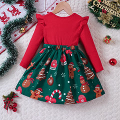 1-6Y Baby Girls Christmas Party Dress 2024 Autumn Winter Casual Outfit Red Blue Patchwork Dress Kid Cosplay Santa Claus Costume