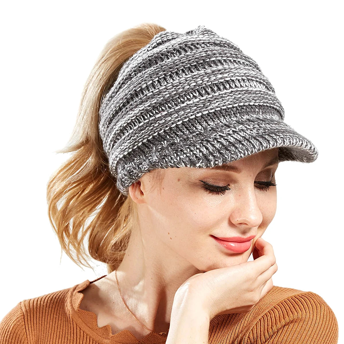 2024 New Women Hats Autumn Winter Warm Female Knitted Hats Outdoor Sports Golf Ponytail Hat Baseball Caps Visor Fashion