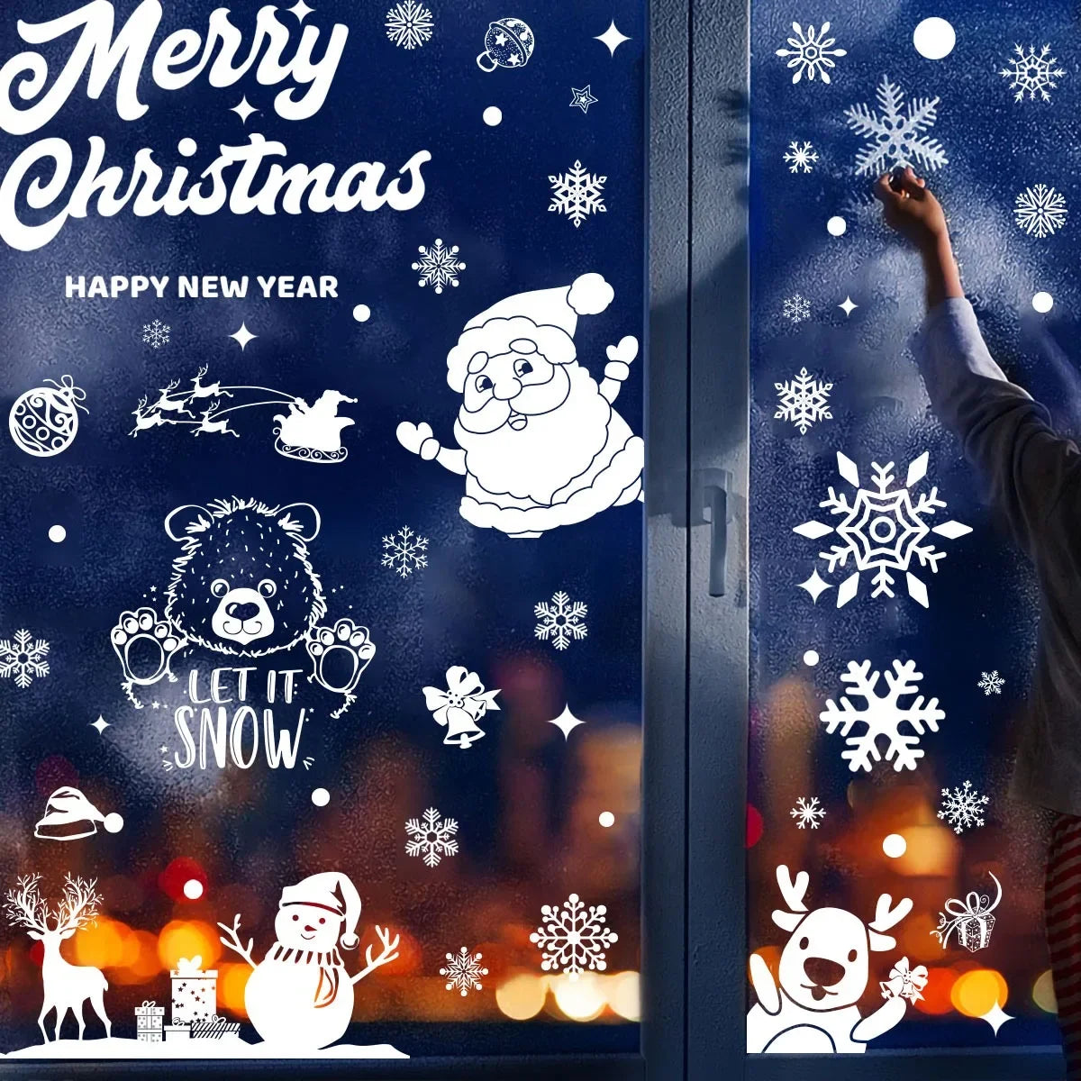 2024 Christmas Decoration Window Stickers Cartoon Santa Claus Elk Gingerbread Man Xmas Wreath Glass Sticker Merry Christma Decor