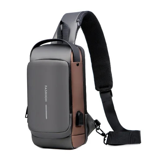 Waterproof Casual Chest Bag Men's Multifunction Anti-theft USB Charging Men Crossbody Bag Patent Leather Travel Chest Bag Pack