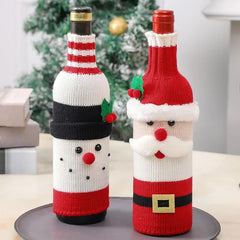 Christmas Red Wine Bottle Cover Santa Claus Snowman Elk  Knitted Bottle Case 2025 Merry Christmas Decor Champagne Bottle Cover