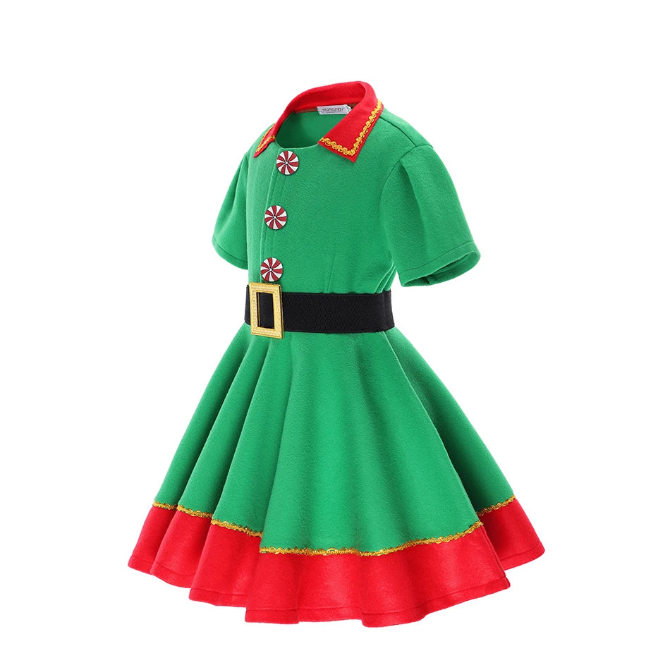 Children Christmas Cosplay Costume Santa Claus Dress Xmas Outfit Set Red New Year Dress Cloak Belt For Girls